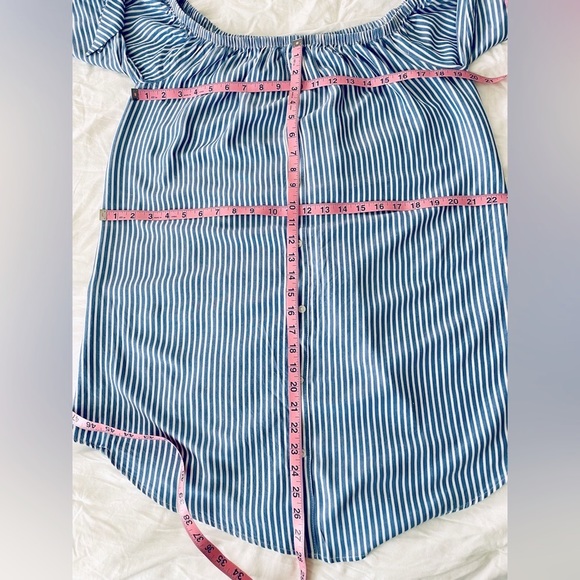Cupcakes and Cashmere Womens Blue Ciara Stripe Off The Shoulder Dress - Size M - Picture 4 of 8